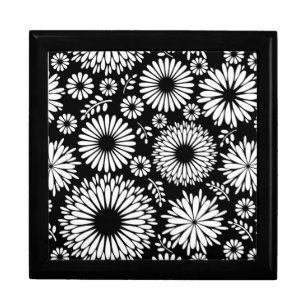 Boho Black and White Folk Flower Starburst Pattern Jewelry Box
