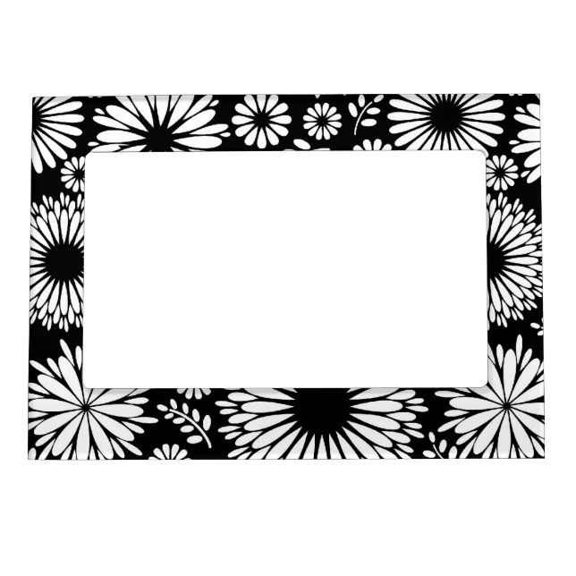 Boho Black and White Folk Flower Starburst Pattern Magnetic Photo Frame (Front)