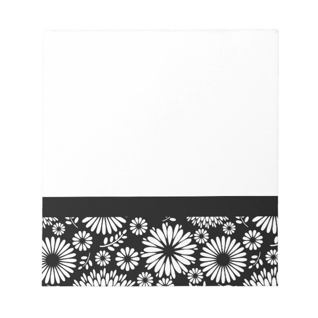 Boho Black and White Folk Flower Starburst Pattern Notepad (Front)