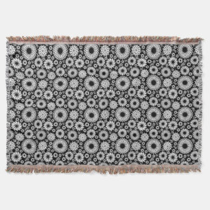 Boho Black and White Folk Flower Starburst Pattern Throw Blanket