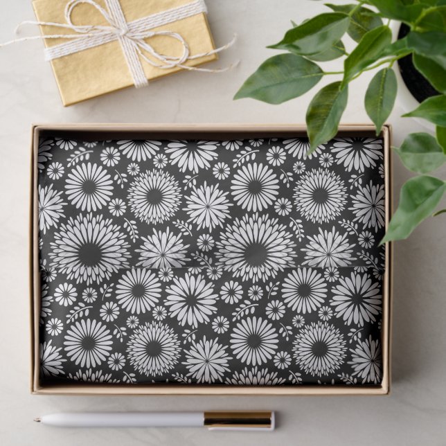 Boho Black and White Folk Flower Starburst Pattern Tissue Paper (Gift)