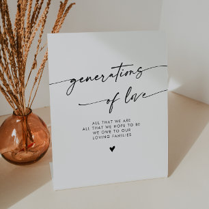 Boho Black and White Generations of Love Wedding Pedestal Sign