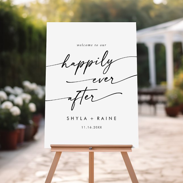 Boho Black and White Happily Wedding Welcome Sign (Creator Uploaded)