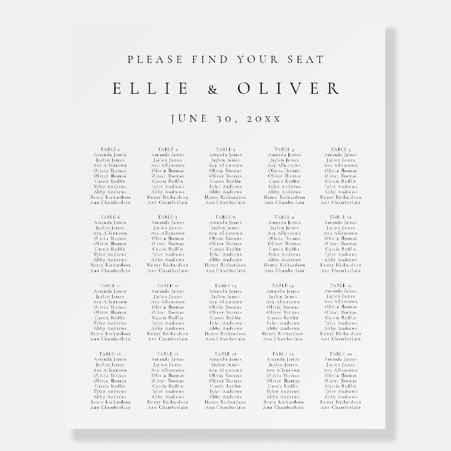 Boho Black and White Minimalist Seating Chart Foam Board (Front)