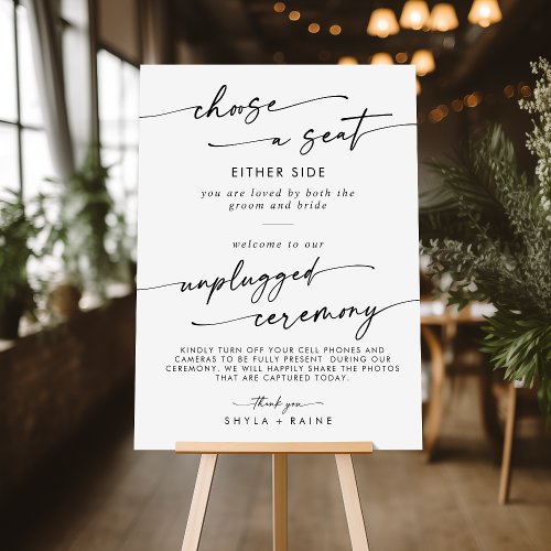 Boho Black and White Seat Unplugged Ceremony Sign