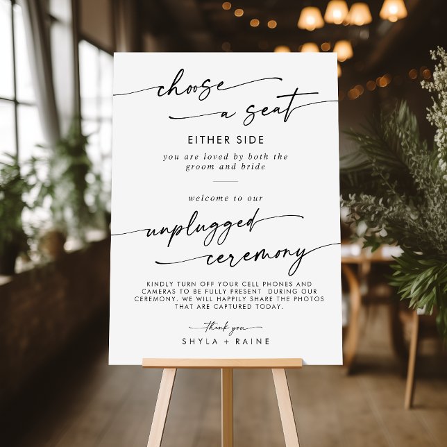Boho Black and White Seat Unplugged Ceremony Sign (Creator Uploaded)