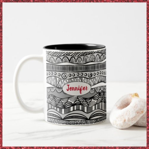 Boho Black and White Tribal Print Two_Tone Coffee  Two_Tone Coffee Mug