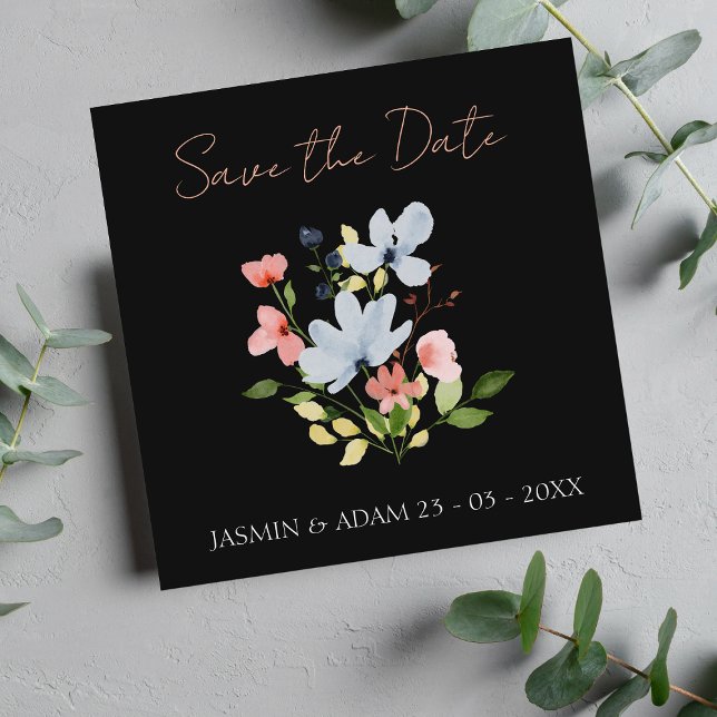 Boho Black Blush and White Floral Save The Date (Creator Uploaded)