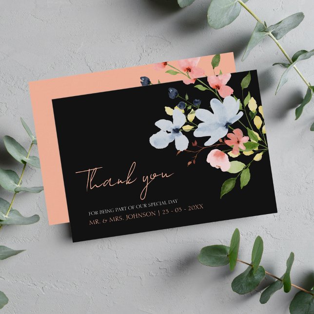 Boho Black Blush Floral Wedding Thank You (Creator Uploaded)