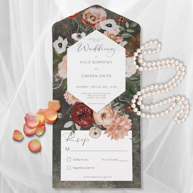 Boho Black Burgundy Fall Floral No Dinner All In One Invitation (Creator Uploaded)