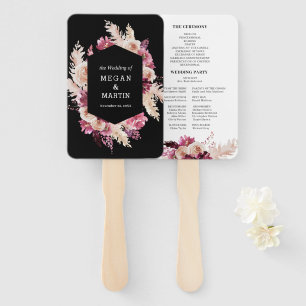 Boho Black Burgundy Floral Wedding Hand Fan