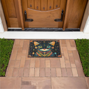 Boho Black Cat Pattern Doormat