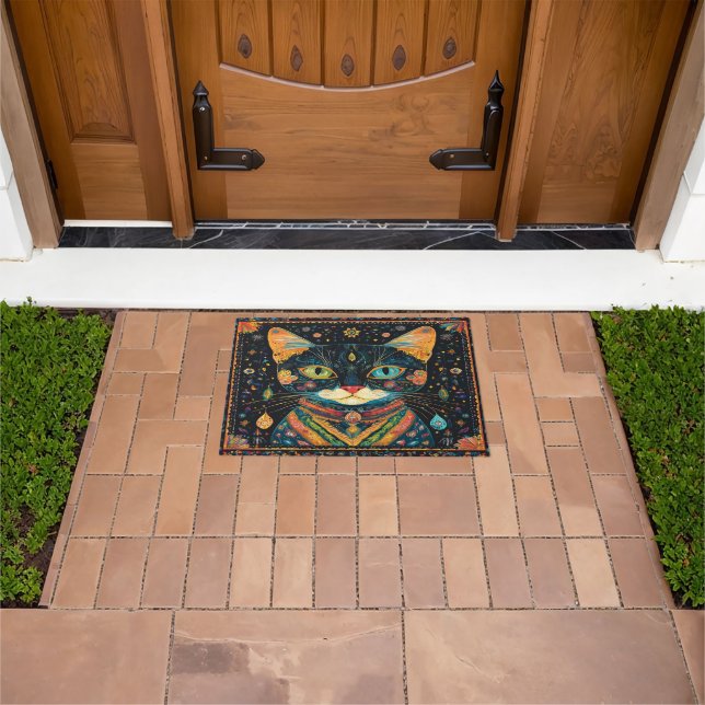 Boho Black Cat Pattern Doormat (Outdoor)