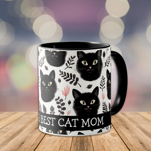 Boho Black Cats and Leaves Cat Mom Mug