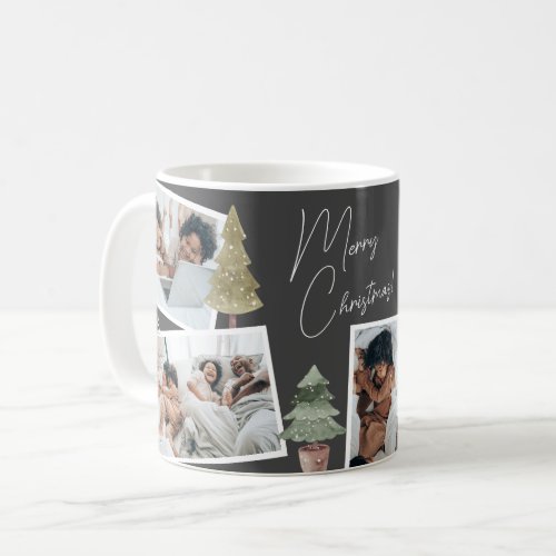 Boho Black Christmas Photo Collage Pine Trees Coffee Mug