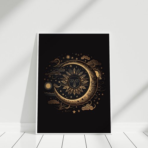 Boho Black Copper Sun and Moon Wall Art