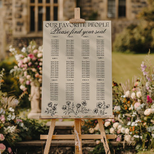 Boho Black Cream Floral Wedding Seating Charts Foam Board