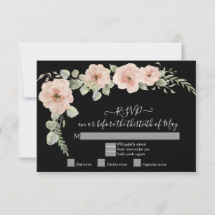 Boho Black Floral Blush Pink Rose RSVP Response