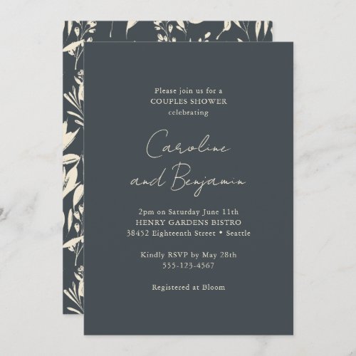 Boho Black Floral Elegant Minimalist Couple Shower Invitation