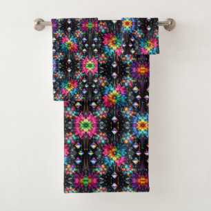 Boho Black Floral Rainbow Bath Towel Set