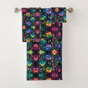 Boho Black Floral Rainbow Bath Towel Set