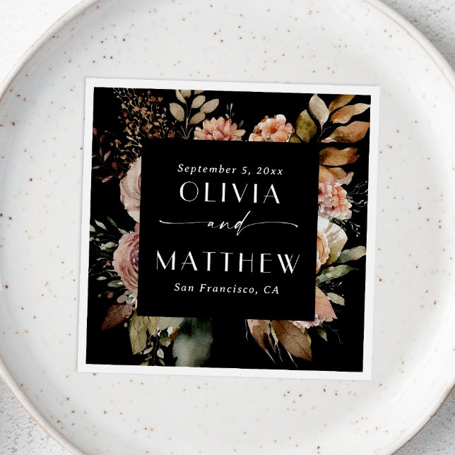Boho Black Floral Wedding | Moody Rustic Fall Napkins (Creator Uploaded)