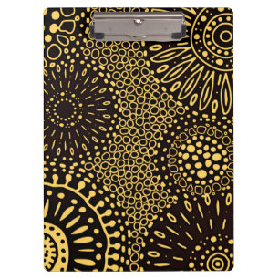 Boho Black Gold Ethnic Floral Pattern Clipboard