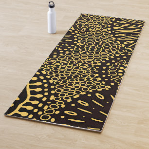 Boho Black Gold Ethnic Floral Yoga Mat