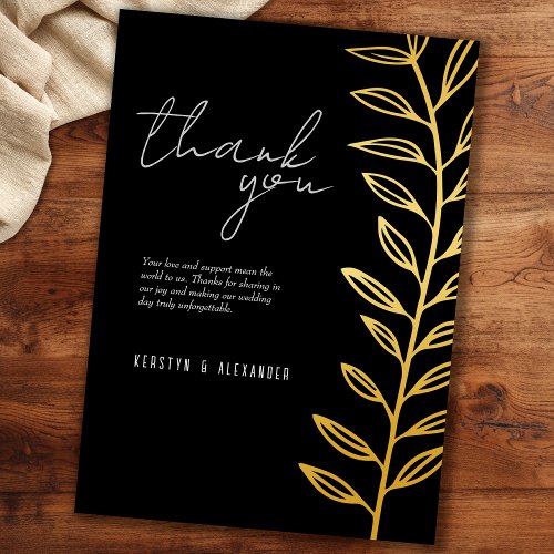 Boho Black Gold Foil Vintage Botanical Thank You Foil Invitation