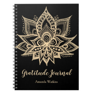 Boho Black Gold Lotus Flower Gratitude Journal