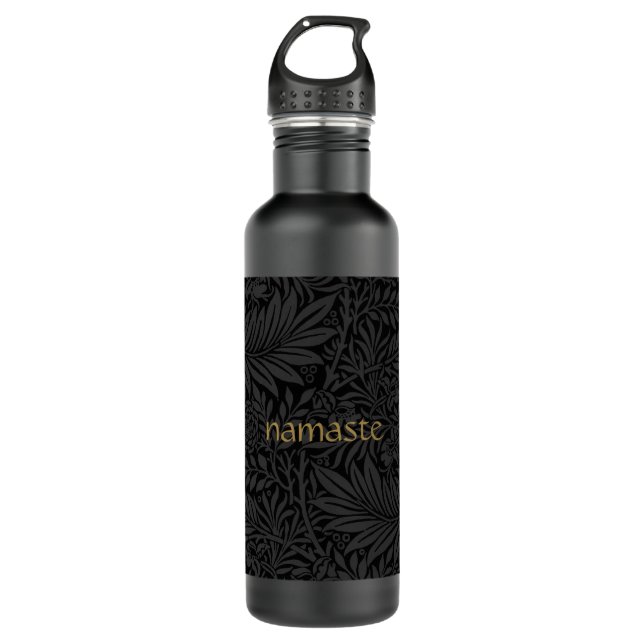 Boho Black Gray Botanical Stainless Steel Water Bottle (Front)