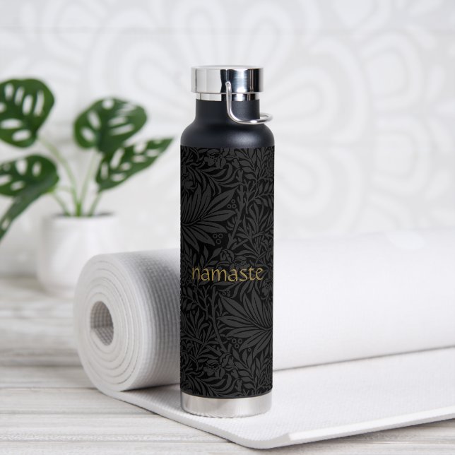 Boho Black Gray Botanical Water Bottle (Yoga)