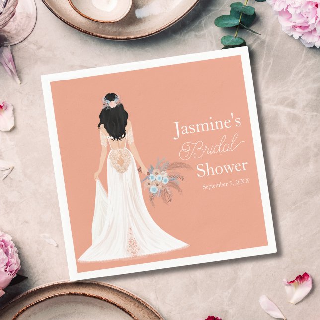 Boho Black Hair Bride With Flowers Napkins (Creator Uploaded)