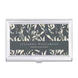 Boho Black Hand Drawn Floral Professional Custom  Business Card Case