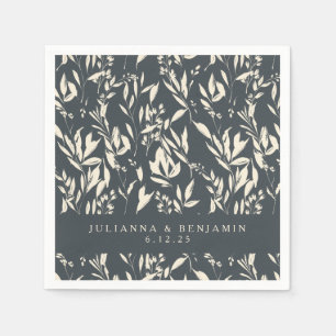 Boho Black Hand Drawn Floral Wedding Custom  Napkins