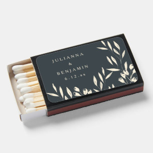 Boho Black Hand Drawn Floral Wedding Names Matchboxes