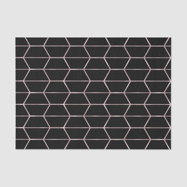 Boho Black Hexagon Rose Gold Geometric Glam Party Tissue Paper (Front)