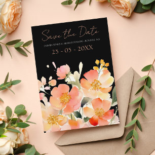 Boho Black Peach Floral Wedding Save The Date