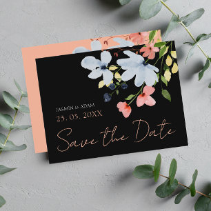 Boho Black Pink Floral Save The Date Postcard