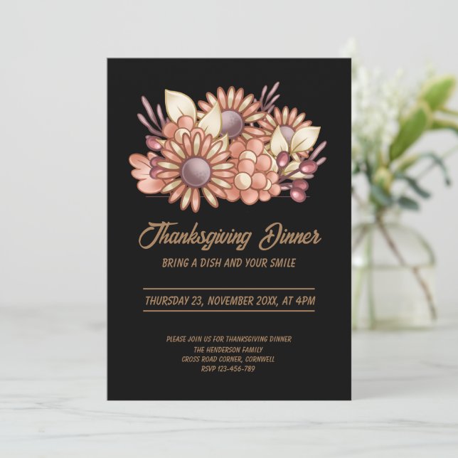 Boho Black Thanksgiving Dinner Invitation (Standing Front)