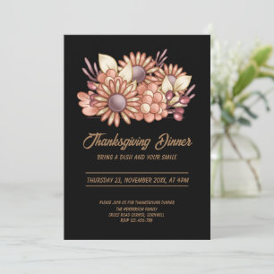 Boho Black Thanksgiving Dinner Invitation