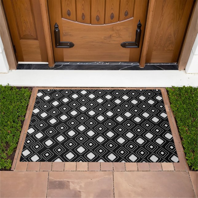 Boho Black Tribal Geometric Aztec Pattern Doormat (Outdoor)