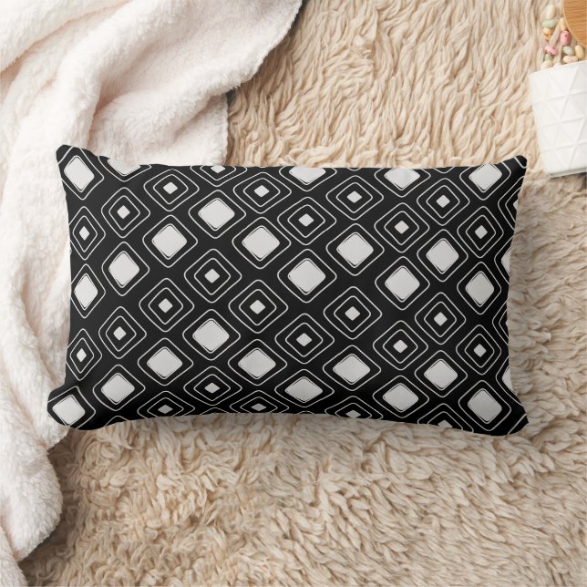 Boho Black Tribal Geometric Aztec Pattern Lumbar Pillow (Blanket)