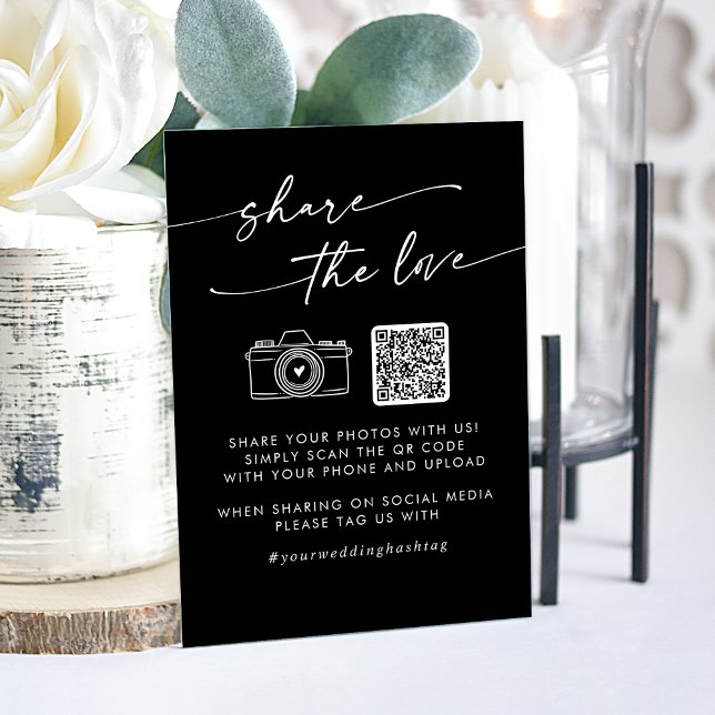 Boho Black Wedding Share the Love QR Code Acrylic Sign (Boho Black Wedding Share the Love QR Code Acrylic Sign)