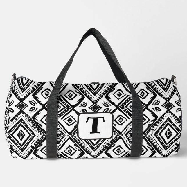 Boho Black White Ethnic pattern 1 Duffle Bag (Front)
