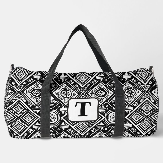 Boho Black White Ethnic pattern 3 Duffle Bag (Front)