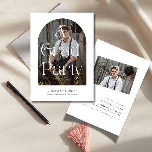 Boho Black & White Modern 2 Photo Graduation Invitation