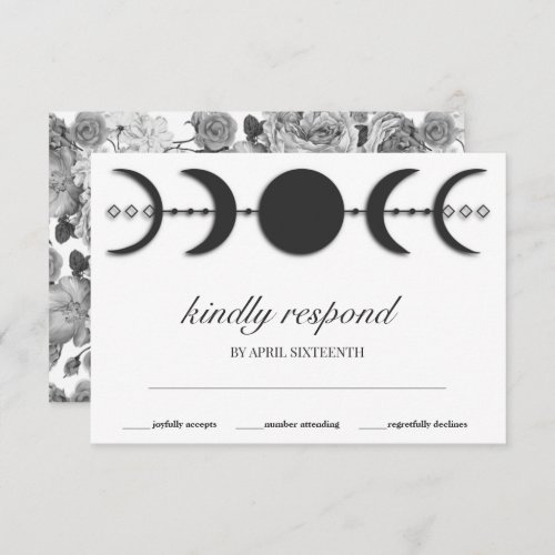 Boho Black  White Moon Phases RSVP Card