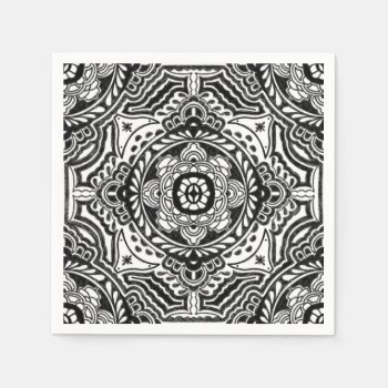 Boho Black White Moroccan Tile Napkins by lemontreecards at Zazzle