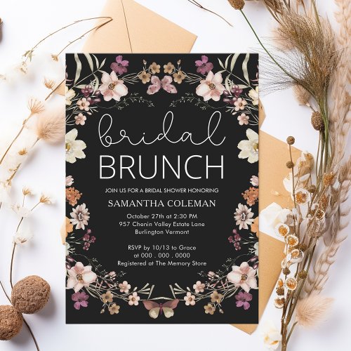 Boho Black Wildflower Bridal Brunch Bridal Shower Invitation